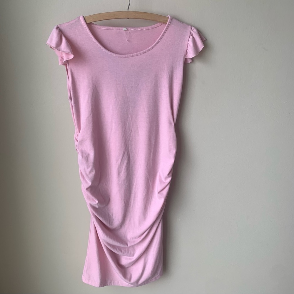 Light Pink ruffle shoulder maternity dress